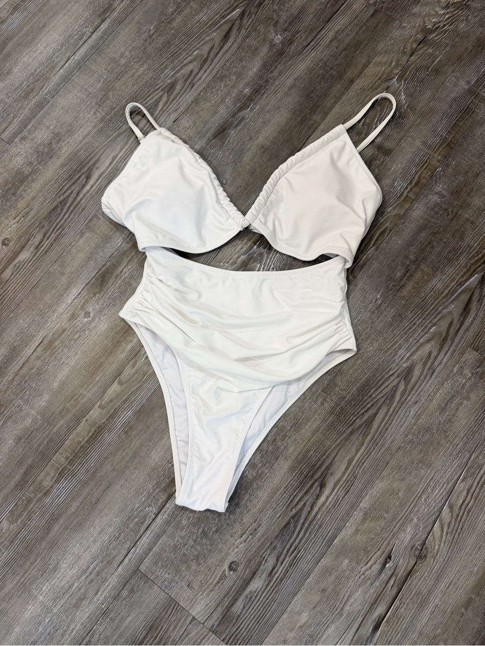 White High-Waist One-Piece Swimsuit with Scoop Neck